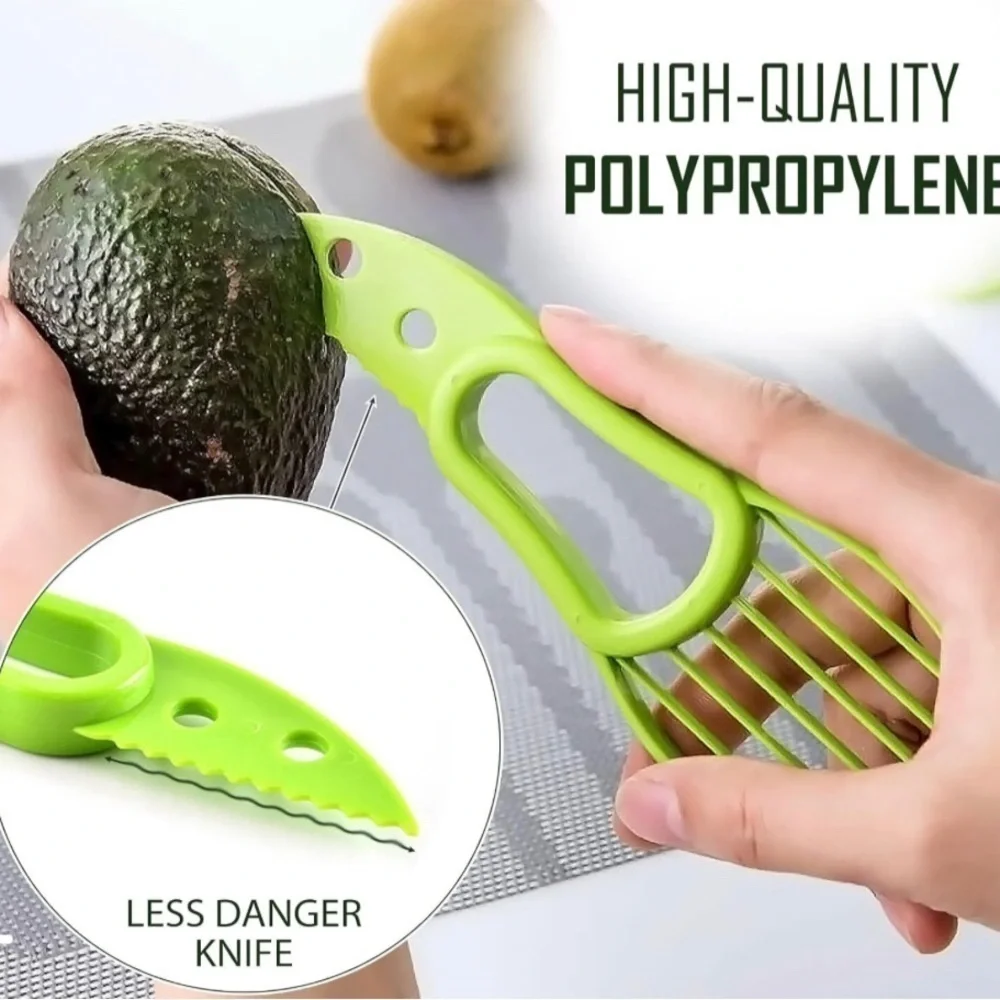 Avocado 3-in-1 Slicer, Pitter, and Cutter Knife with Cover Kitchen Tool, Green